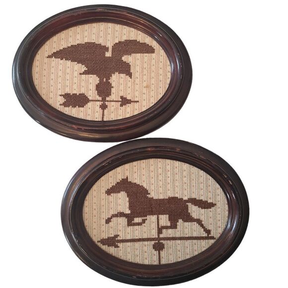 VINTAGE Wall Decot Embroidered Colonial Style Samplers Set of Two 8" x 6" - Picture 8 of 9